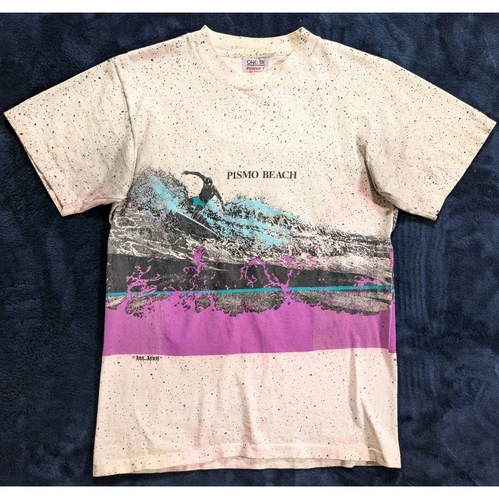 San Segal VTG 1990 Surfing Pismo Beach AOP‎ T-shirt Single Stitch Size Medium